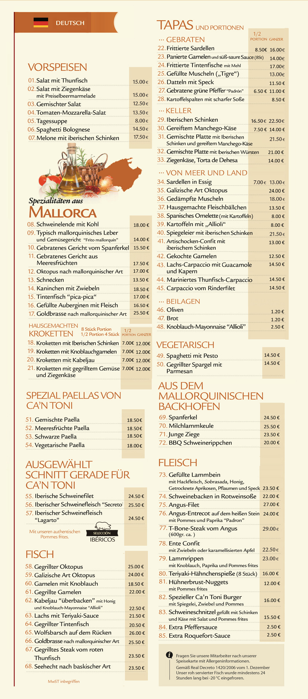 Carta 2025 · Café Ca'n Toni Restaurant · Palma de Mallorca