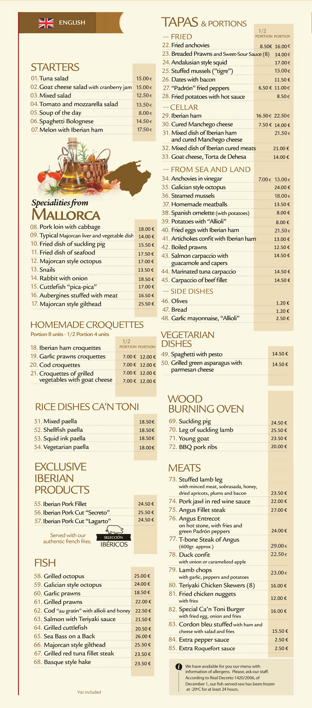 Carta 2025 · Café Ca'n Toni Restaurant · Palma de Mallorca