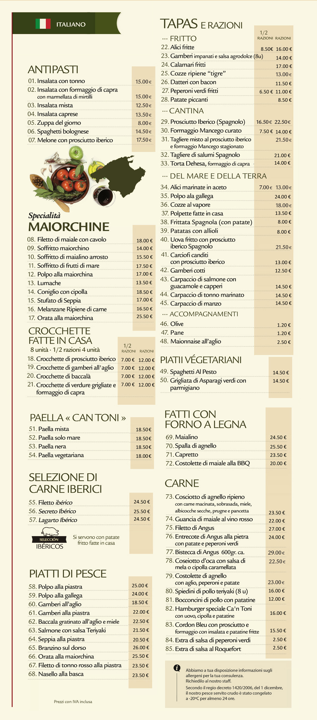 Carta 2025 · Café Ca'n Toni Restaurant · Palma de Mallorca