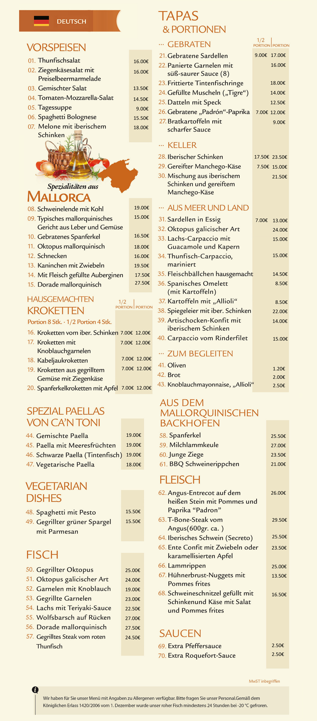 Carta 2026 · Café Ca'n Toni Restaurant · Palma de Mallorca