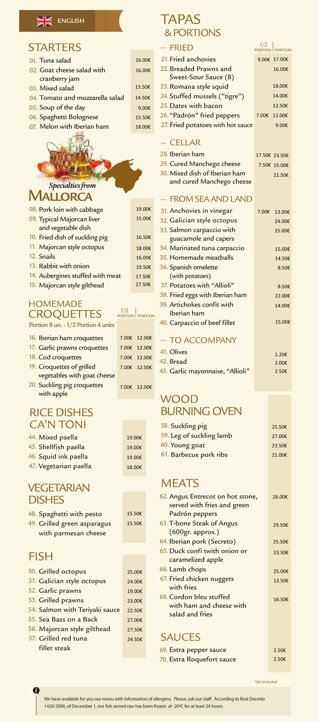 Carta 2026 · Café Ca'n Toni Restaurant · Palma de Mallorca