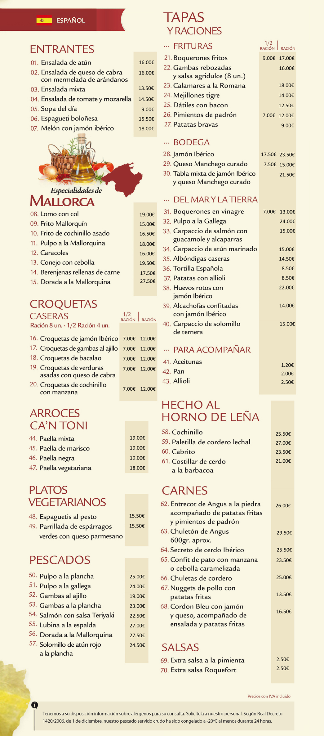 Carta 2026 · Café Ca'n Toni Restaurant · Palma de Mallorca
