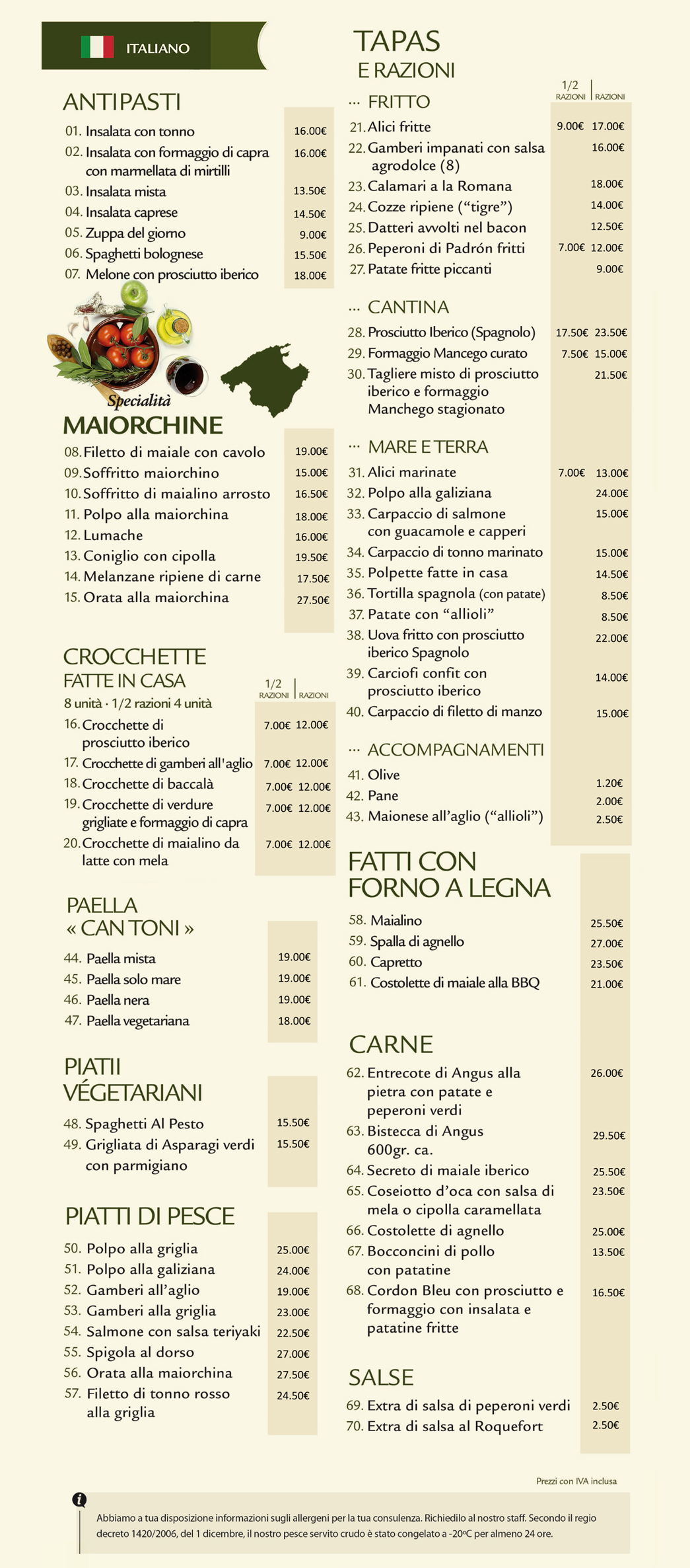 Carta 2026 · Café Ca'n Toni Restaurant · Palma de Mallorca